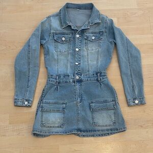 Long Sleeve Blue Denim Country Concert Mini Dress Size Small